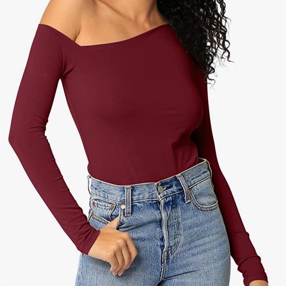 NWT BONITEE Women's One Off Shoulder Tops Asymmetrical Neck Long Sleeve